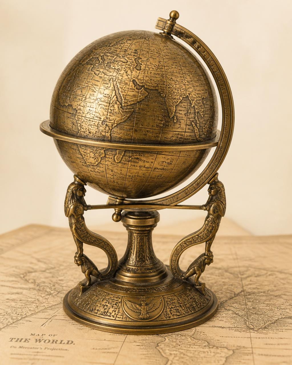 Antique Cairo Engraved Brass Globe